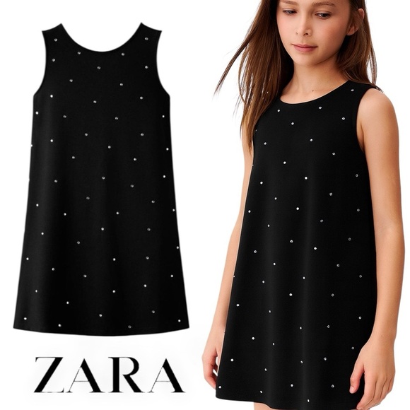 ZARA Kids | Black | PONTE DI ROMA KNIT DRESS WITH RHINESTONES - Picture 1 of 8